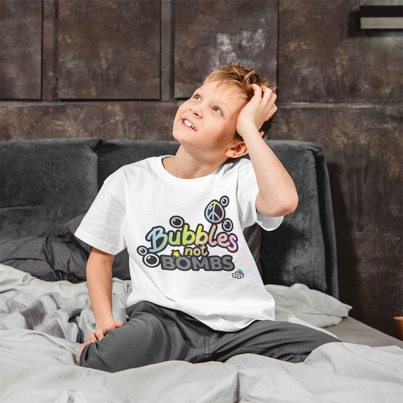 Kids Bubbles Not Bombs T-shirt