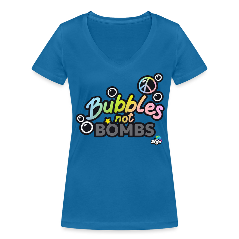 Bubbles Not B*ombs Women's Organic V-Neck T-Shirt - peacock-blue